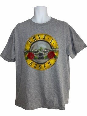 Alstyle Gray Guns N' Roses Logo Tee with Red Rose Accent XL